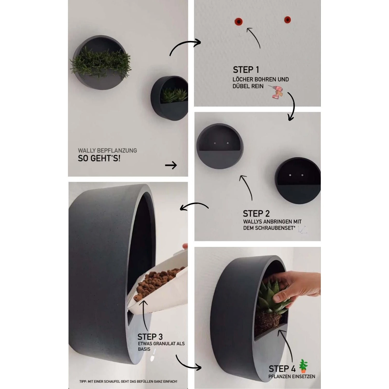 Hanging Wally 4er Set Grau / Schwarz / Matt Weiß 7 Hanging Wally 4er Set Grau / Schwarz / Matt Weiß – Bild 5